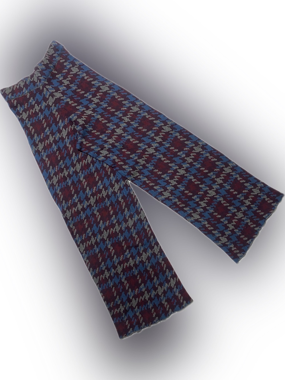 NATURAL LIFE Burgundy, Blue & Gray Houndstooth Bootcut Pants
